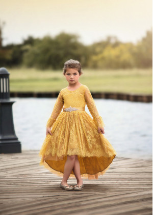 Ginger Yellow Lace High Low Flower Girl Dress